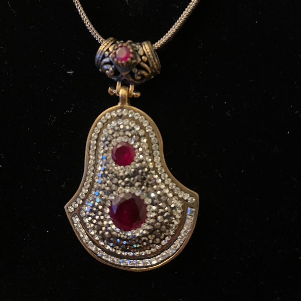 Silver pendant with crystals and ruby 3”